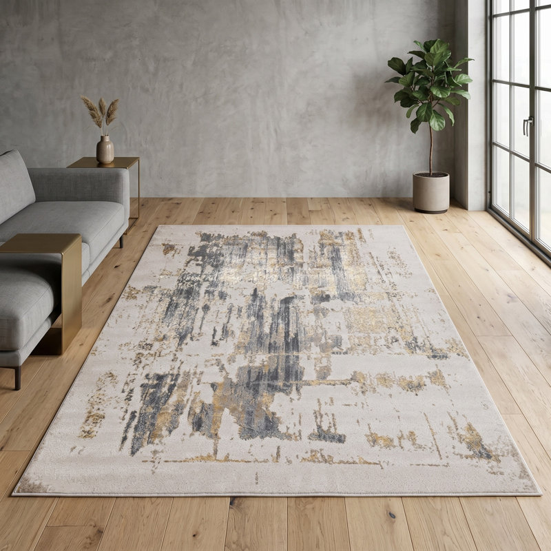 Tapis à motif abstrait coups de pinceau de la collection Bellanger, 5 pi 2 po x 7 pi 4 po