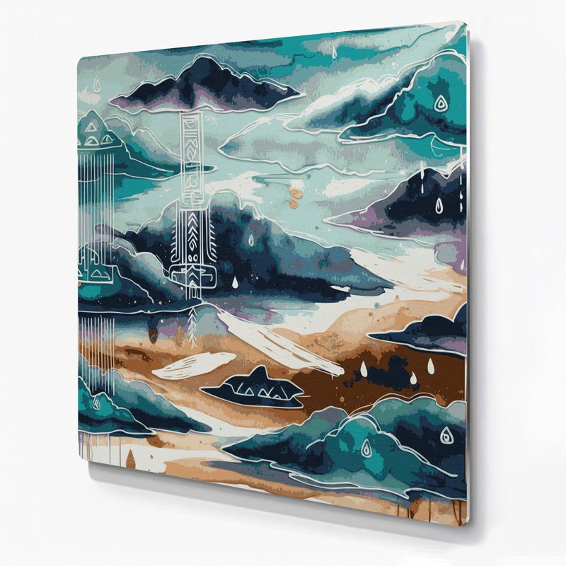 Motif sud-ouest Hopi, pluie, nuages, gris, art mural en métal, H 12 po x l 12 po