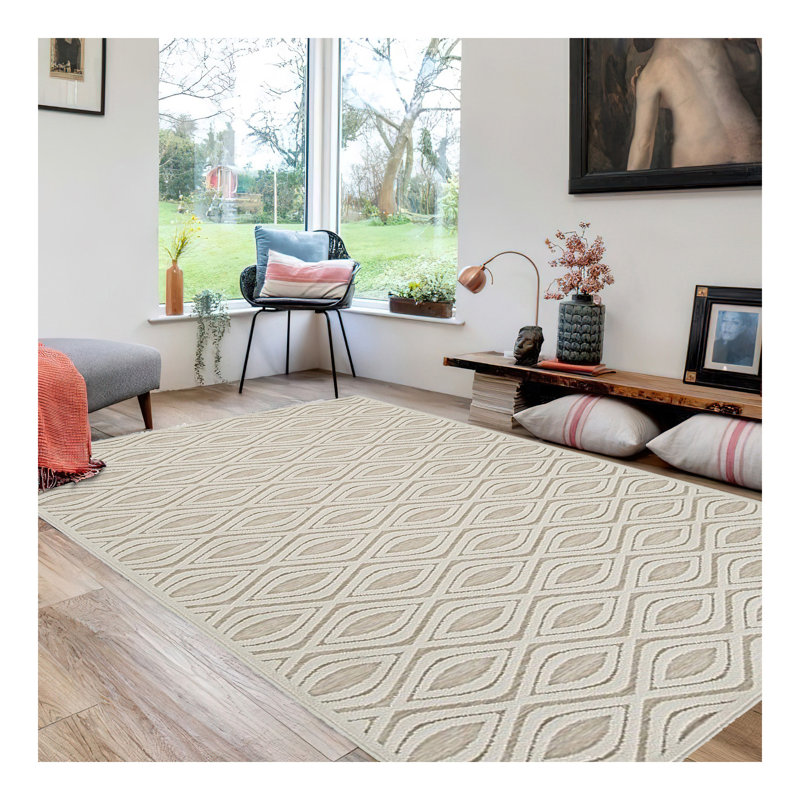 Rectangular Rug with Geometric Pattern, Medium, Beige