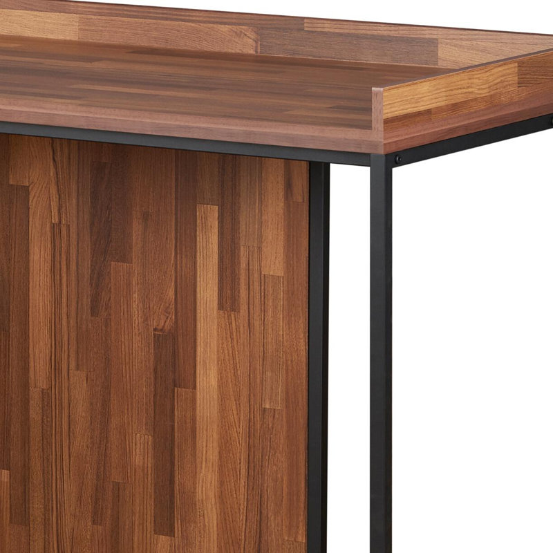 62" Writing Desk Walnut Finish Work Table with Storage Drawer & Sandy Black Metal Sled Base for Home Office/Study