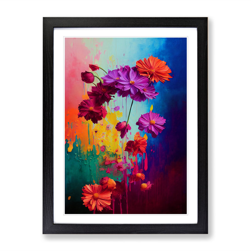Paint Drips Flowers No.4 Abstract - Framed Print, Black, 64cm H x 46cm W x 2cm D