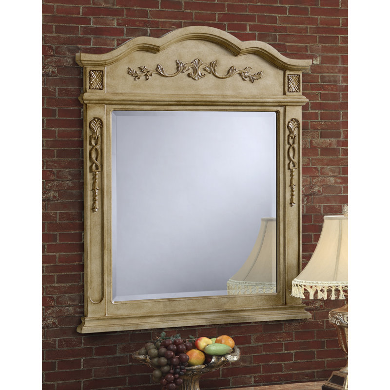 Miroir mural biseauté peint à la main, Brun clair, 38 po x 32 po