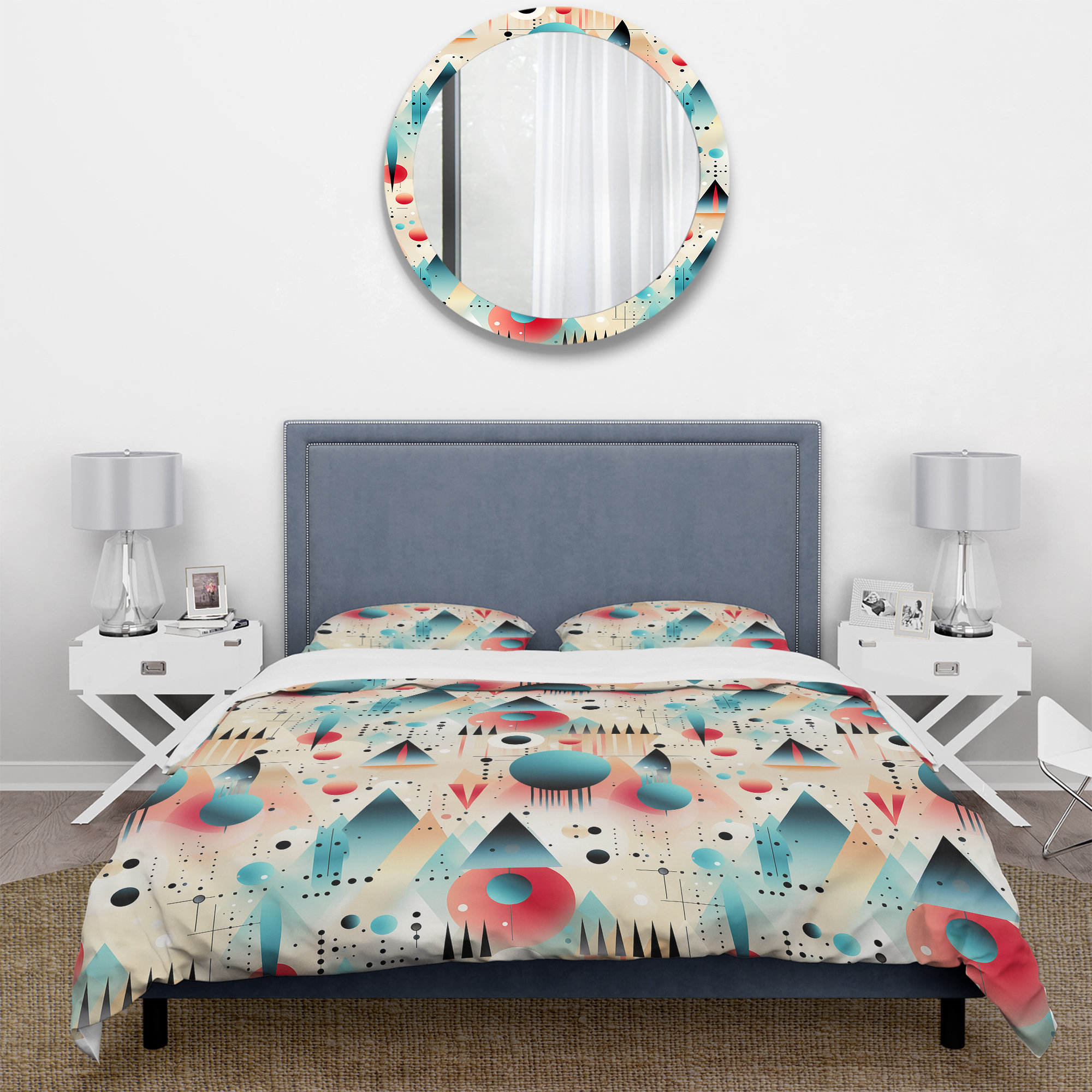 Design Art Blue Funky Retro Triangular Sphere Dream Duvet Cover Set ...