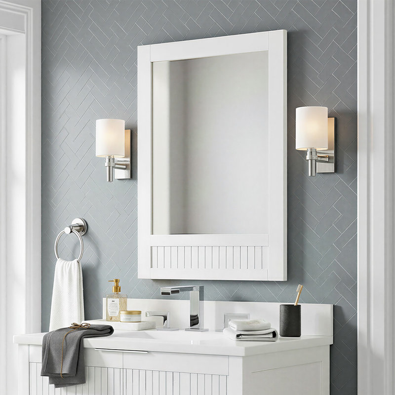 Through Lines Bathroom Mirror, 30" x 22", White