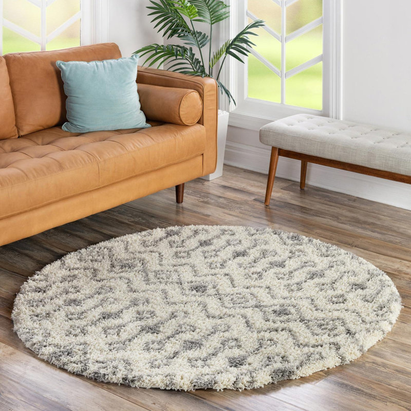 Tapis à poil long gris treillis Griego, Carré 4 pi 1 po