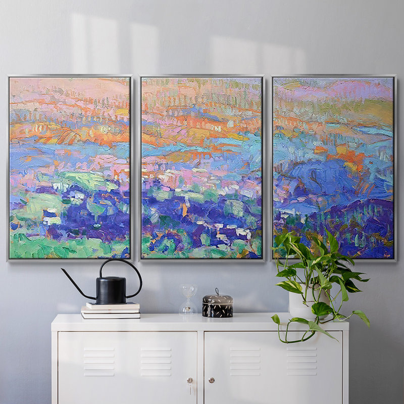 «Meet Me And The Edge Of Dreams», reproduction sur toile 3 pièces, H 36 po x l 75 po x P 2 po, Encadrement argenté