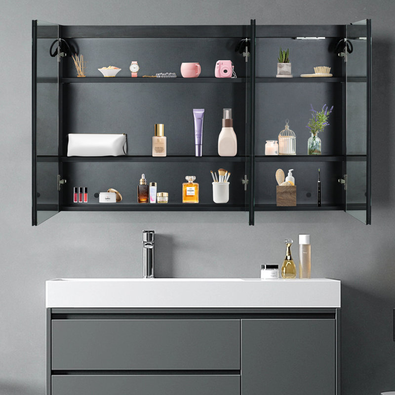 Armoire murale de salle de bain 48 po tricolore, Noir