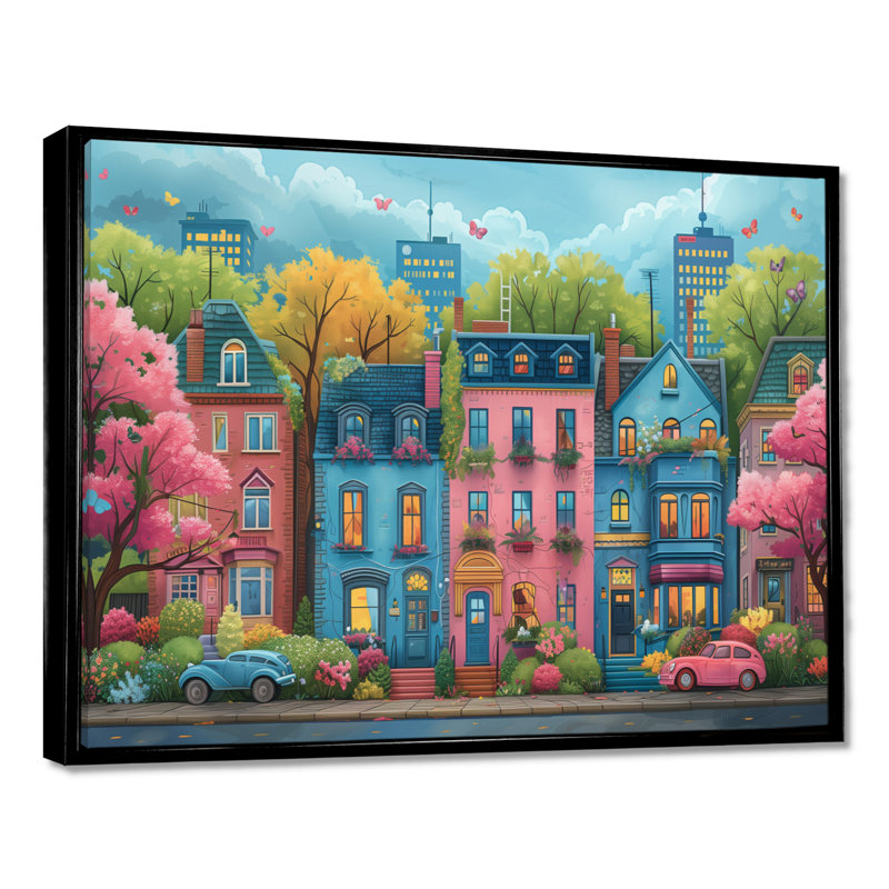 Décoration murale rose Toronto Cityscape View III - City Toronto, Cadre flottant noir, 12" H x 20" W
