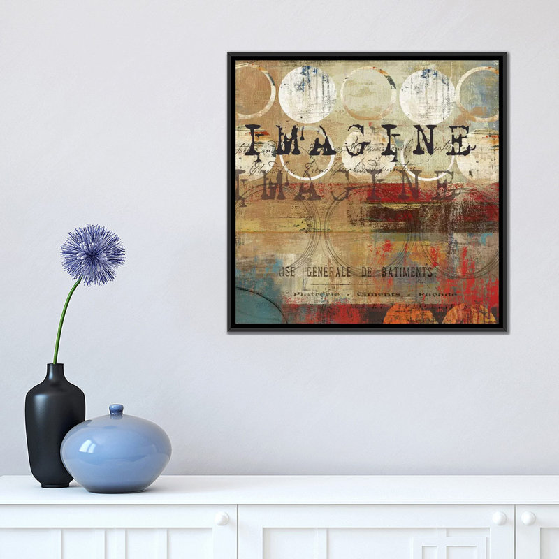 « imagine », art textuel sur toile, H 26 po x l 26 po x P 1,5 po, Toile avec cadre noir, Pas de tapis