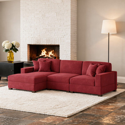 3 - Piece Upholstered Corduroy Modular Sectional Sofa-L