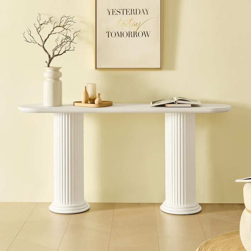 Console de conception moderne avec pieds de style romain, table d'entrée en panneau de fibres à densité moyenne avec placage de bois pour le salon et le couloir