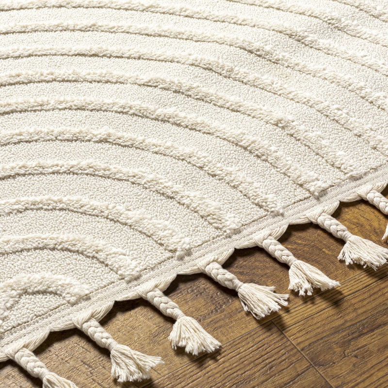 Tapis crème tissé à la machine Kristo Ahsaad, Rectangle 5 pi 3 po x 7 pi