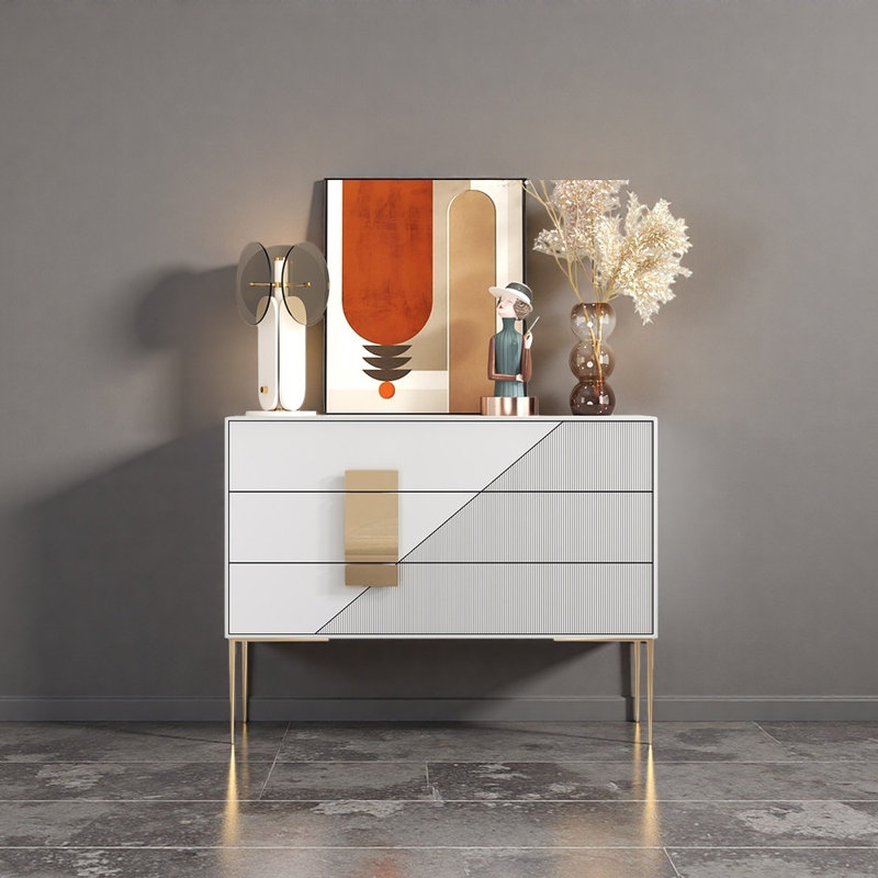  Commode décorative 3 tiroirs Irma, 35.43" H x 39.37" W x 15.75" D, Or / Gris
