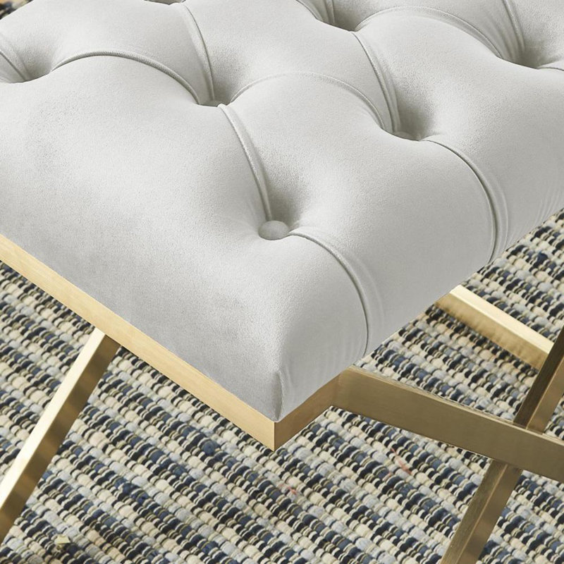 Heeter Velvet Upholstered Bench, Gold, Ivory