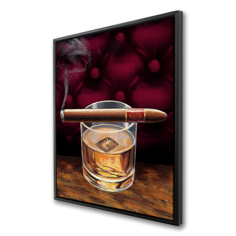 Scotch sur glace avec un cigare | Décor contemporain sur toile encadrée