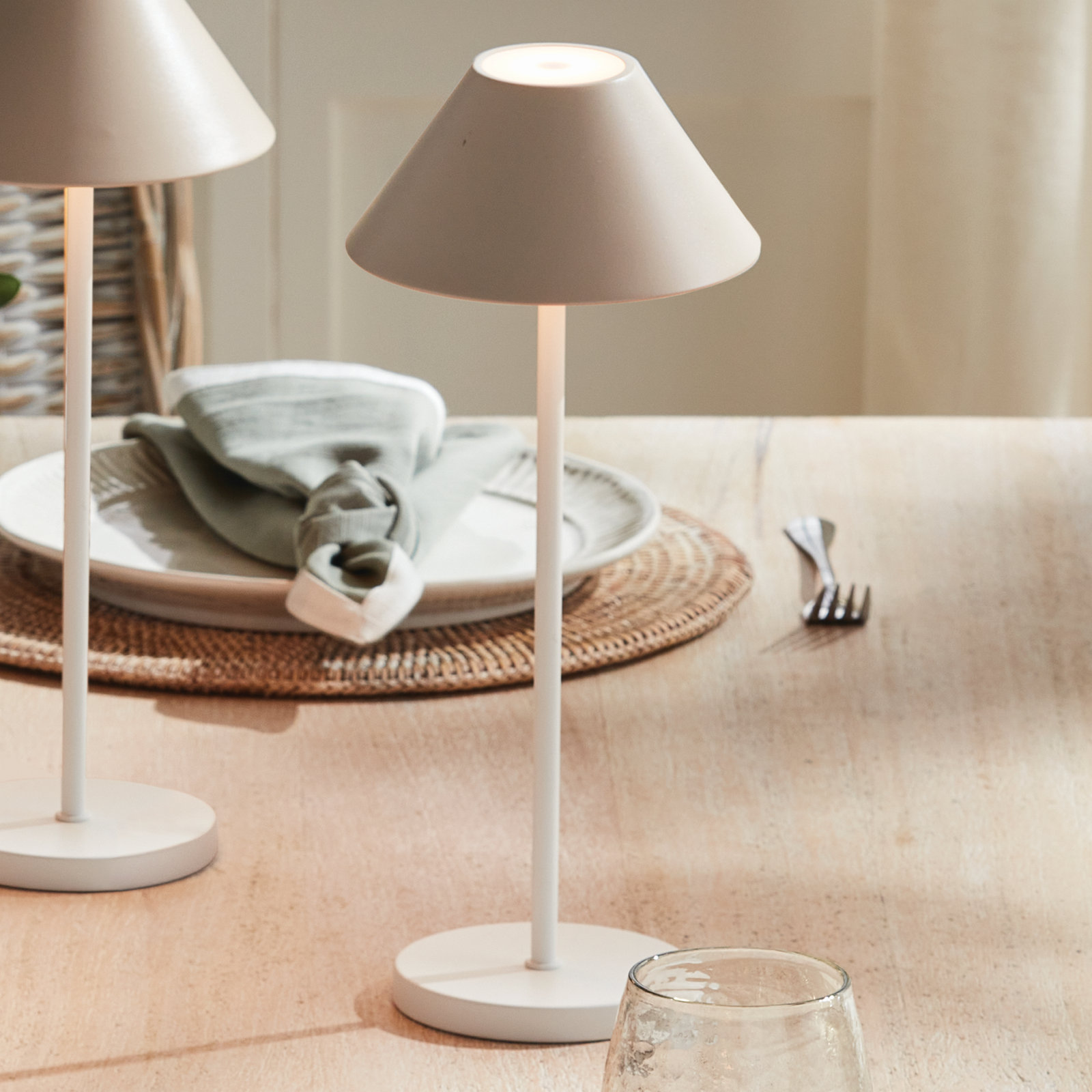 Ealey Metal Cordless Table Lamp, Cream, 14'' H x 6'' W x 6'' D