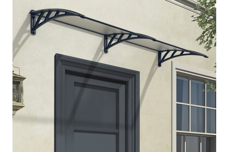 polycarbonate awning over a black door