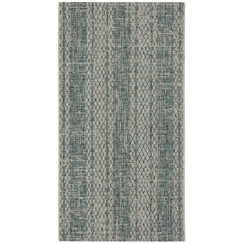 Atwells Light Grey/Teal Indoor/Outdoor Rug, Rectangle 79 x 152 cm