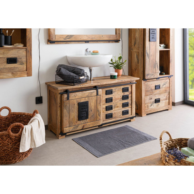 Railway 120cm Single Bathroom Vanity Base Only, Natural Sheesam Wood
