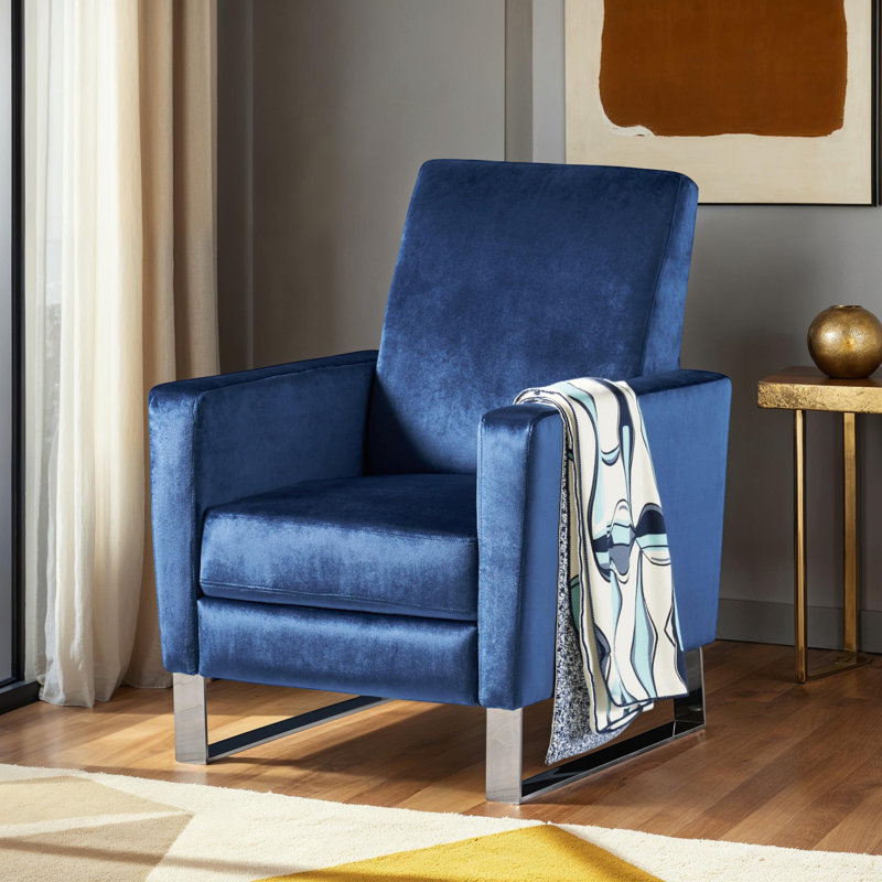 Fauteuil inclinable Modern Glam avec pieds en acier inoxydable, Velours bleu