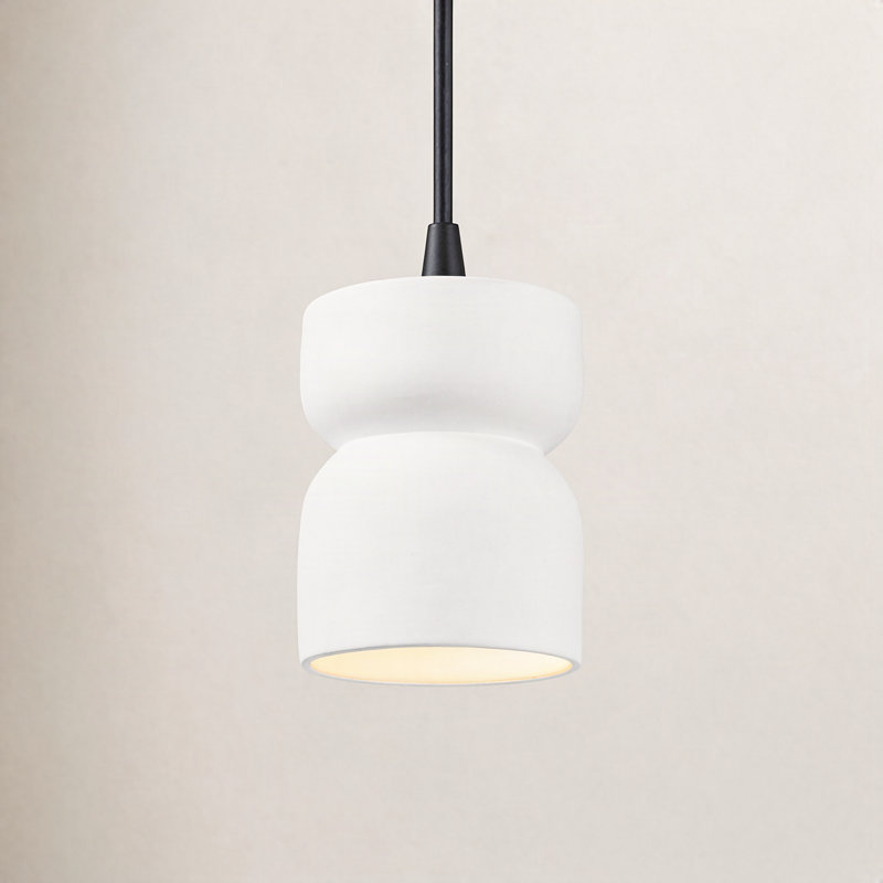 Luminaire suspendu en sablier Leni, Blanc brillant, Noir mat