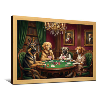 Chiens de mode jouant au poker dans une pièce élégante