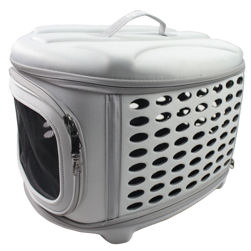 Small Gray Collapsible Military Grade Pet Carrier with Mesh Openings