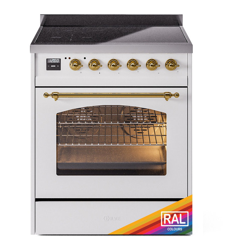 Cuisinière à induction 30 pouces avec 4 plaques à induction ILVE Nostalgie II Series, RAL / laiton