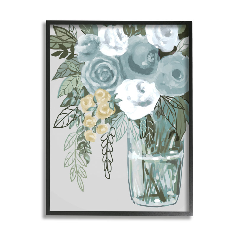 Illustration d'un vase simple en forme de bouquet de fleurs par Boho Studio - Peinture, Giclée encadrée noir minuit