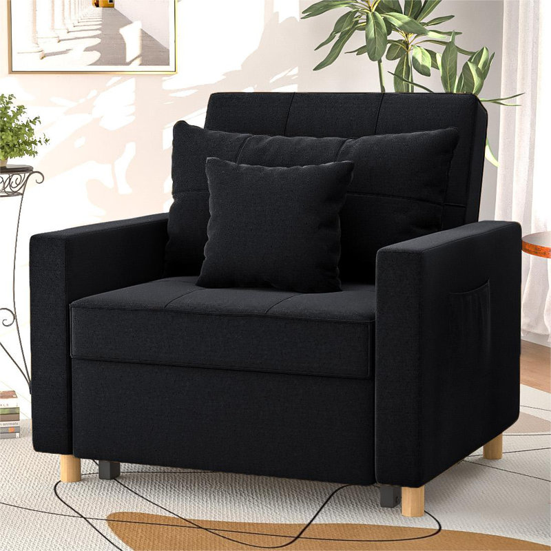 Chaise d'appoint rembourrée Heckman, Noir 100% lin