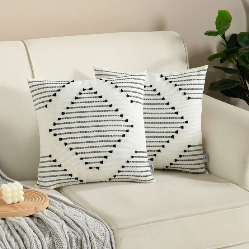 Boho Pillow Covers Boho Farmhouse Decorative Accent Woven Pillow Covers for Couch Bed Living Room Home Decor, Black