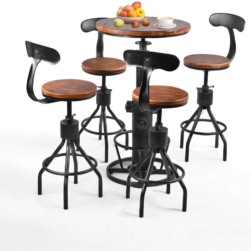 Javin Pine Solid Wood Top Four Leg Dining Set, 5