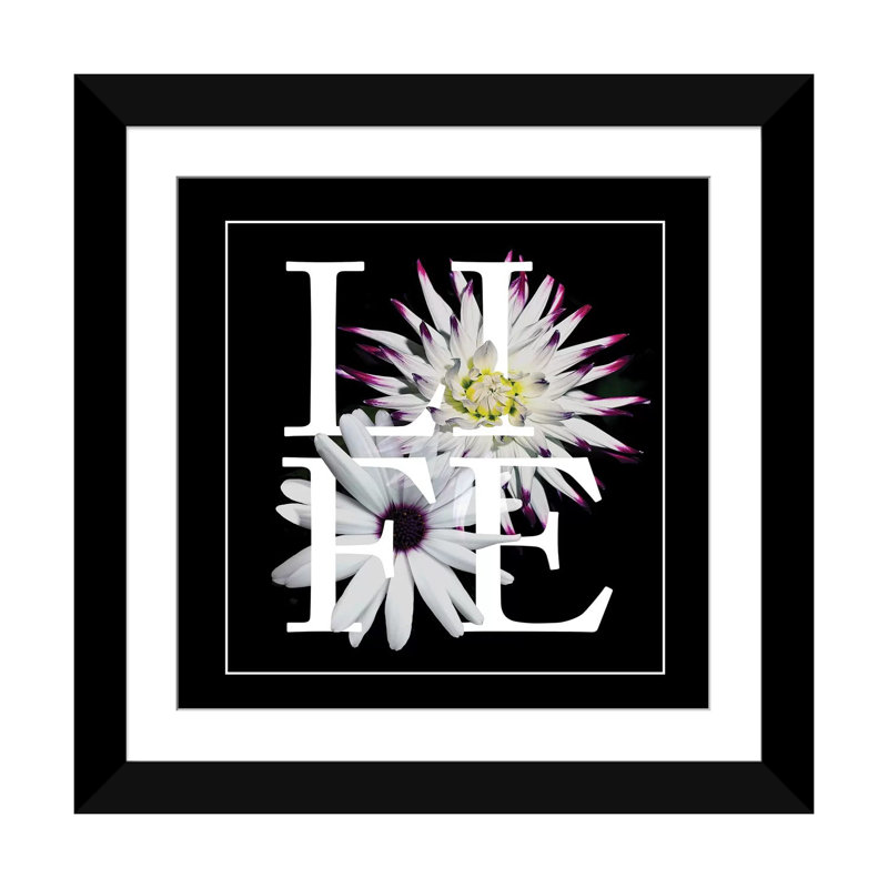 « floral graphic ii », impression sur toile, Papier d'art encadré noir, Blanc, H 16 po x l 16 po x P 1 po