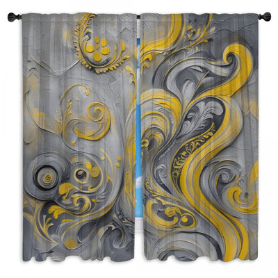Gray Swirls Window Curtains Ornamentation Sheer & Room Darkening - 2 Panels