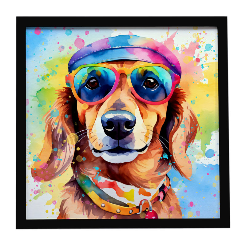 Dachshund Hippie Dawg, reproduction d'art encadrée