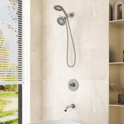 3-Function Dual Shower Head and Handheld Shower with Bathtub Spout and Rough in-valve