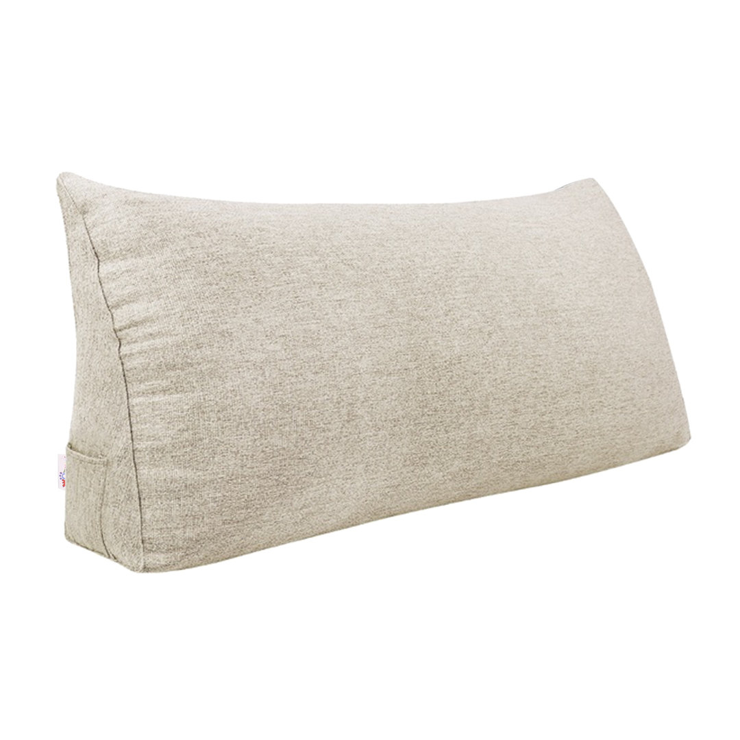 Sit-up Back Comfort Linen-look Textured Ivory Bed Rest Headboard Wedge Reading Pillow Back Support WOWMAX 