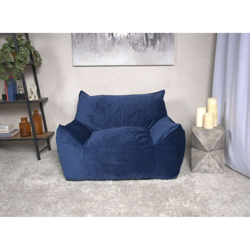 Allea Velveteen Bean Bag Chair With Armrests, Blue