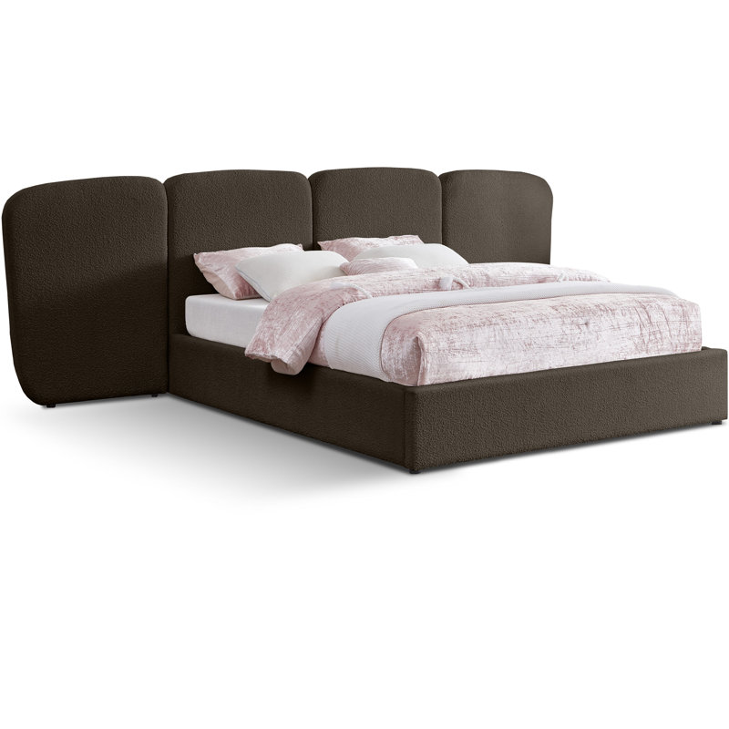 Shiloh Upholstered Platform Bed, King, Brown Boucle Fabric