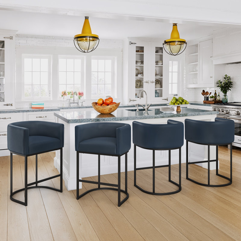 Tabouret de comptoir rembourré 26 "avec structure et dossier en métal pour îlot de cuisine Jessica Modern, Black