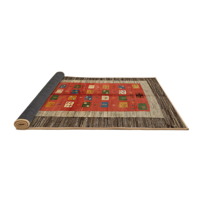 Tapis contemporain vert / rouge / beige, Rond 5 pi