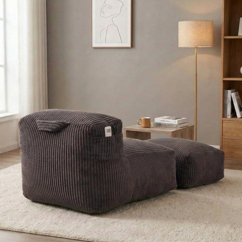 Chaise longue avec repose-pieds Corduroy Cloud, Gris
