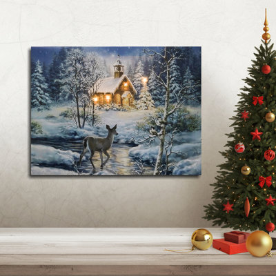 Art mural à piles avec éclairage - Bois d'hiver