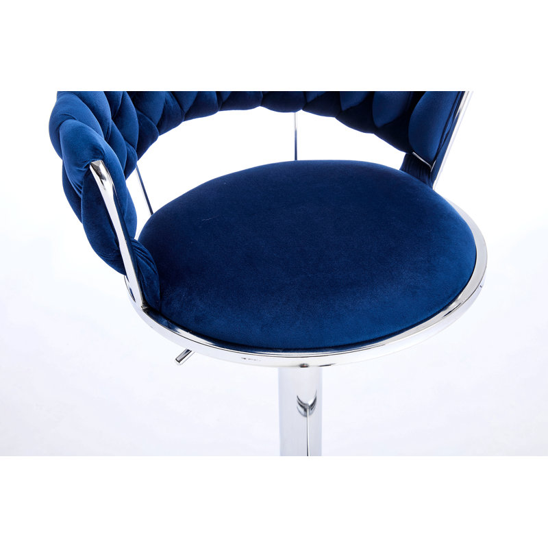 Ensemble de 2 tabourets de bar pivotants réglables avec repose-pieds et base chromés, revêtement en velours et levage mécanique pour une assise confortable