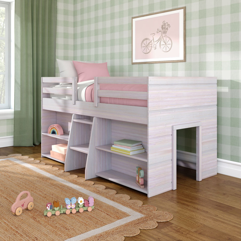 Lit mezzanine simple en bois massif Decimus, Blanc