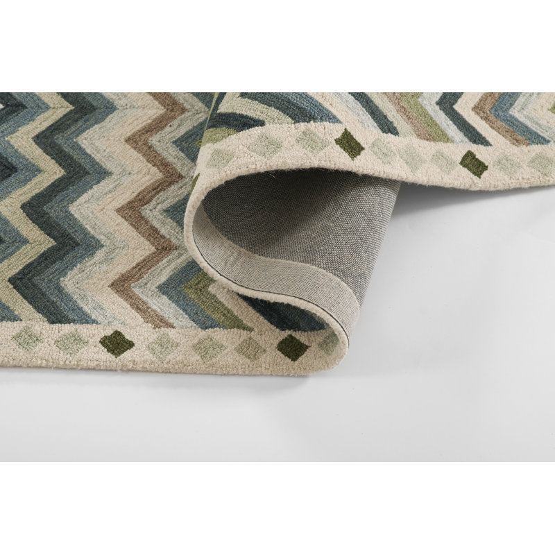 Erin Gates by Momeni Abbot Hand Tufted Wool Zig Zag Blue Area Rug 5' X 8', Rectangle 2' x 3'