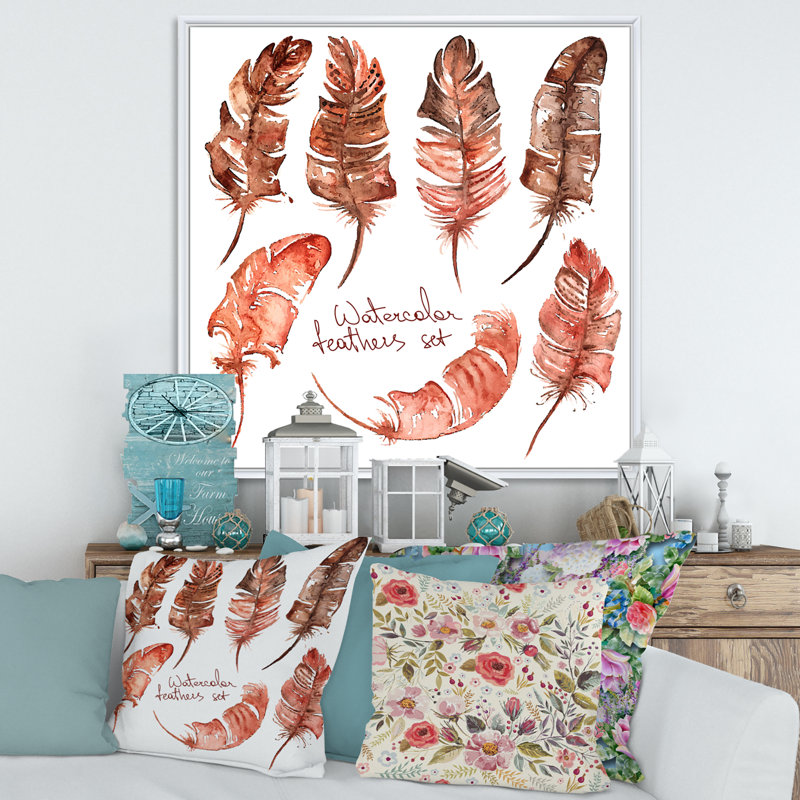 Plumes Boho - reproduction sur toile, Toile blanche encadrée, H 30 po x l 30 po x P 1 po