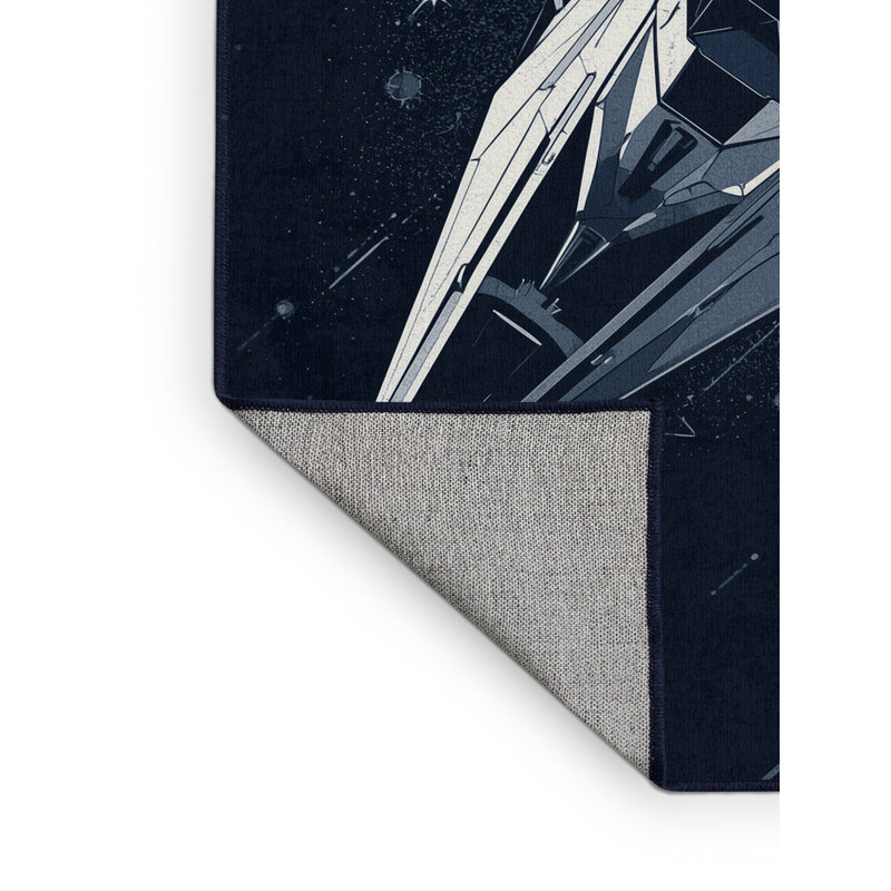 Tapis géométrique moderne bleu lavable à la machine Cumberland Spaceship, 3 x 5