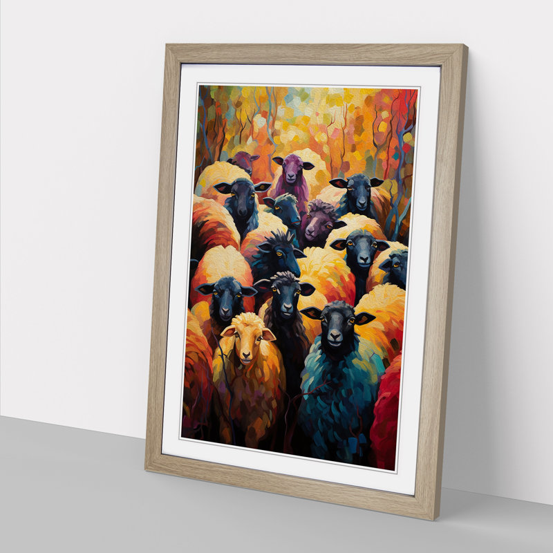 Sheep Expressionism No.3 - Framed Print, Oak Framed, 34cm H x 25cm W x 2cm D