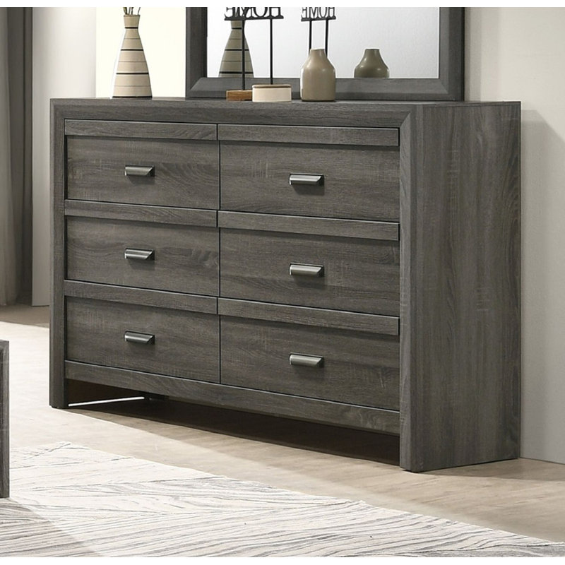 1pc Rustic Contemporary Dresser Six Storage Drawers Rustic Gray Finish Bedroom Wooden Furniture, Rustic Gray